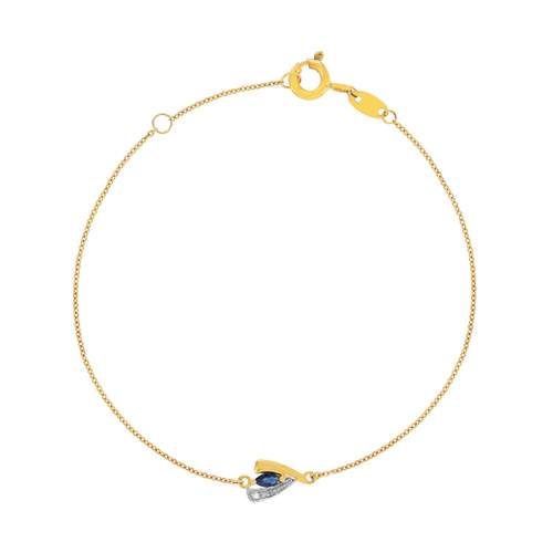 Bracelet or 375 jaune 2 tons saphir et diamant 18cm avec anneau de raccoucissement à 16cm
