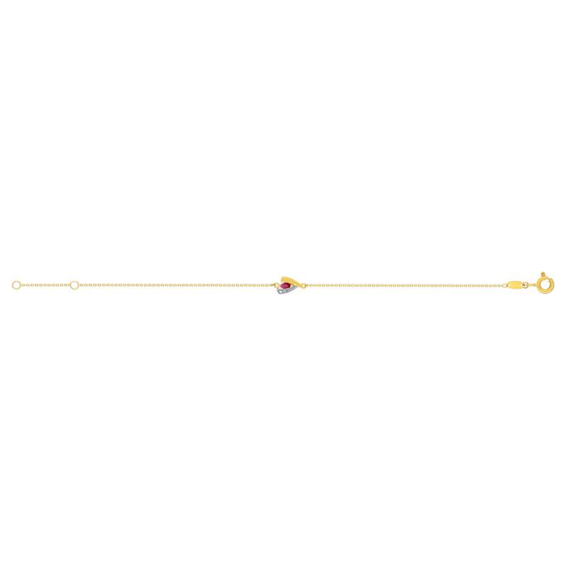 Gold bracelet 375 yellow 2 tone ruby and diamond 18cm with shortening ring to 16cm - view 2