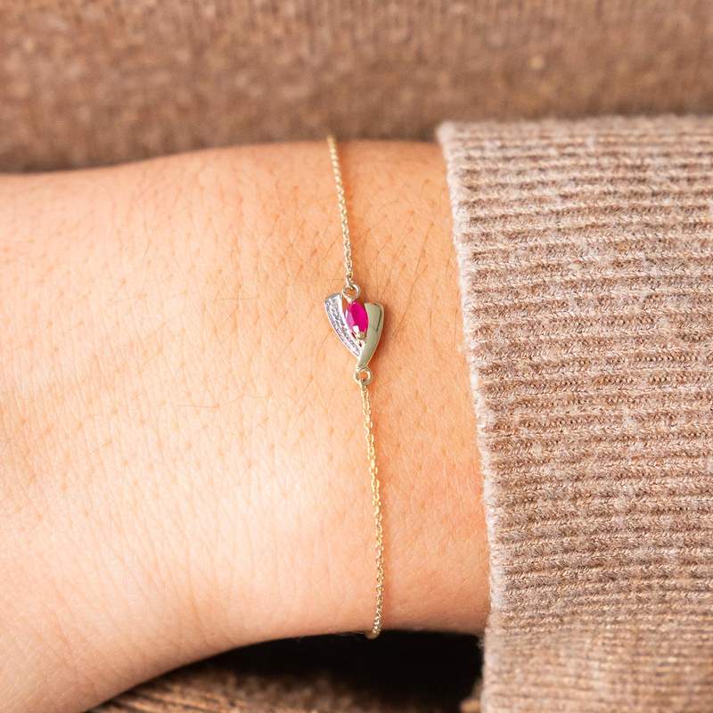 Gold bracelet 375 yellow 2 tone ruby and diamond 18cm with shortening ring to 16cm - view worn 1