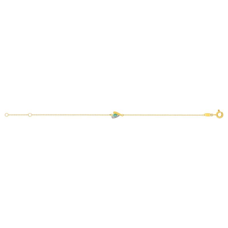 Bracelet or 375 jaune 2 tons émeraude et diamant 18cm avec anneau de raccourcissement 16cm - vue 2