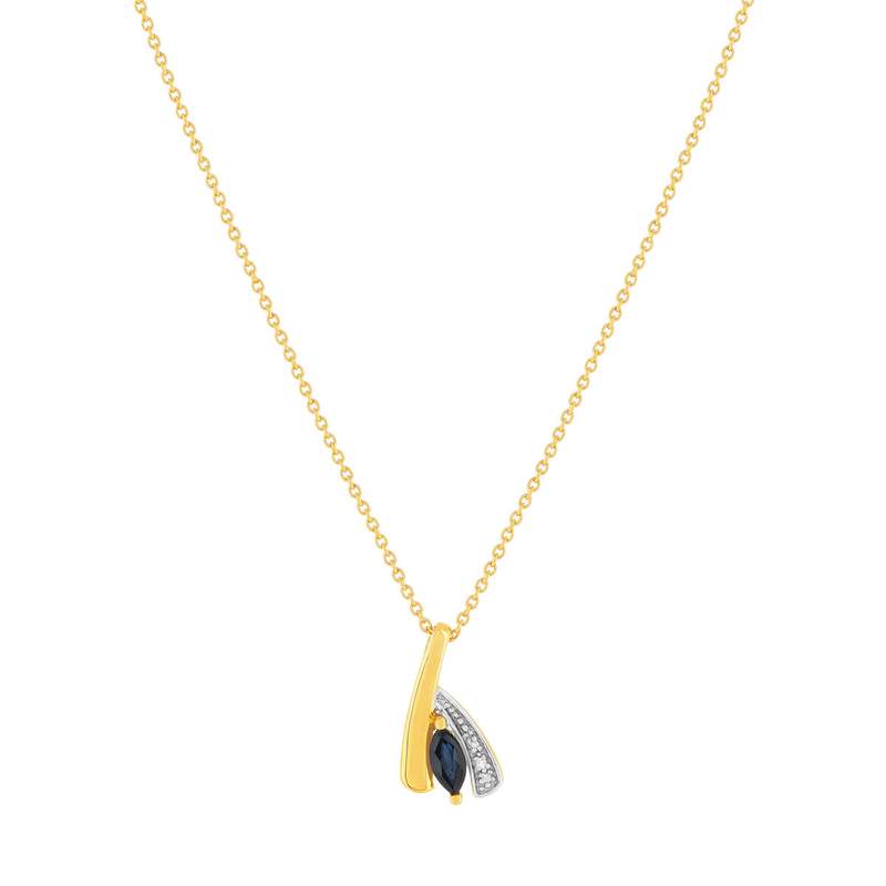 Collier or 375 jaune 2 tons saphir et diamant 45cm avec anneau de raccourcissement 42cm - vue 1