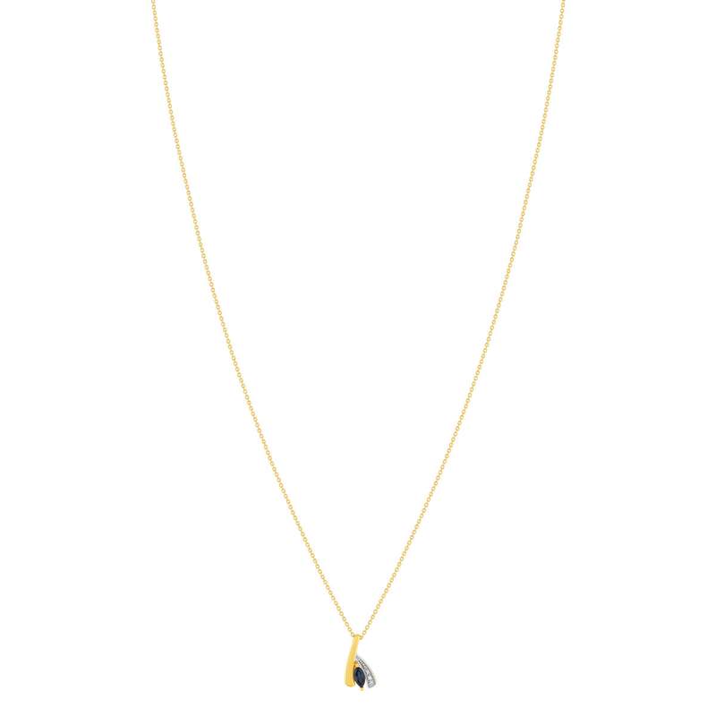 Collier or 375 jaune 2 tons saphir et diamant 45cm avec anneau de raccourcissement 42cm - vue 2