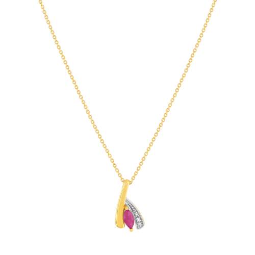 Collier or 375 jaune 2 tons rubis et diamant 45cm avec anneau de raccourcissement à 42cm