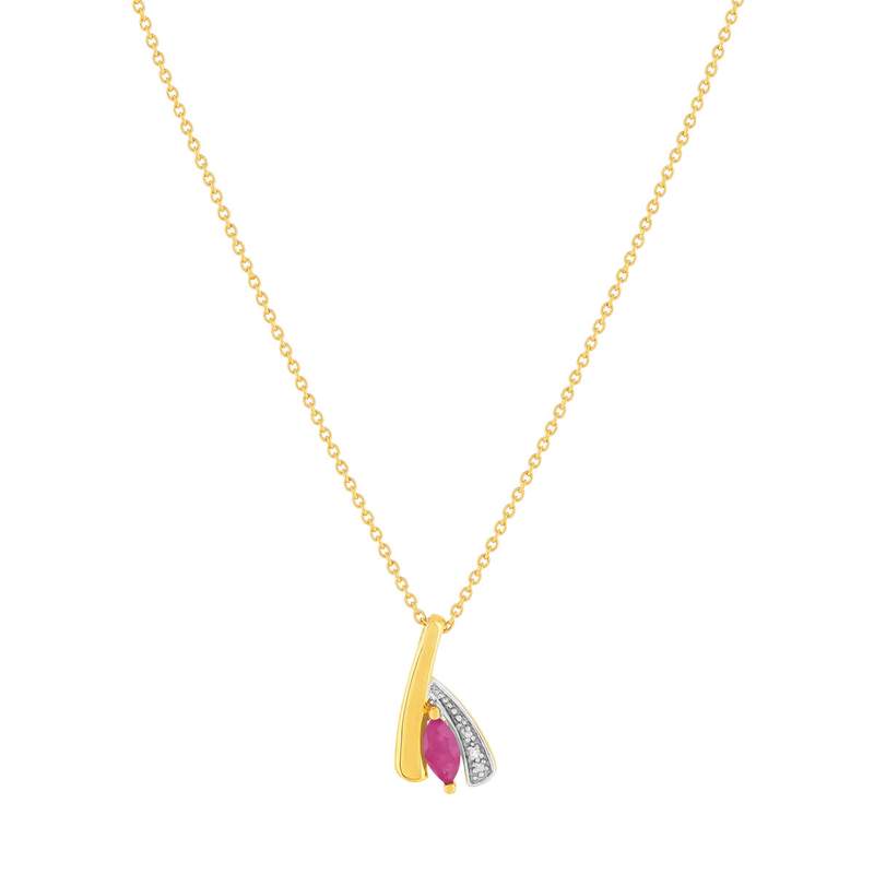 Collier or 375 jaune 2 tons rubis et diamant 45cm avec anneau de raccourcissement à 42cm - vue 1
