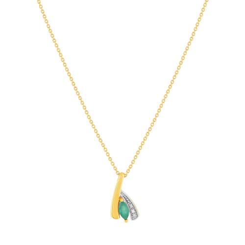 Collier or 375 jaune 2 tons emeraude et diamant 45cm avec anneau de raccourcissement 42cm