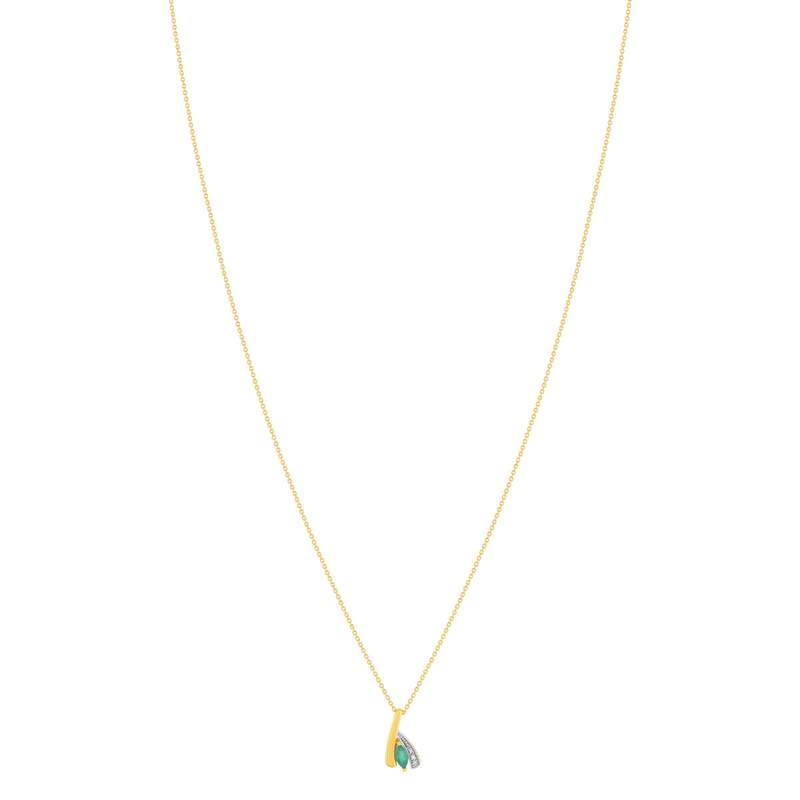 Collier or 375 jaune 2 tons emeraude et diamant 45cm avec anneau de raccourcissement 42cm - vue 2
