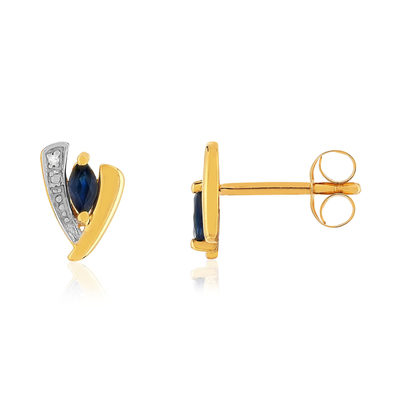 Boucles d'oreilles or 375 jaune 2 tons saphirs et diamants
