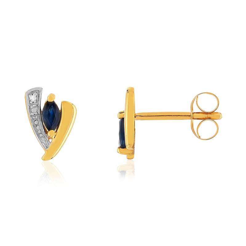 Boucles d'oreilles or 375 jaune 2 tons saphirs et diamants - vue 1