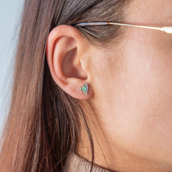 Boucles d'oreille or 375 jaune 2 tons emeraude et diamant