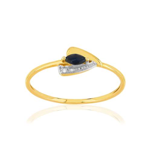 Bague or 375 jaune 2 tons saphir et diamant