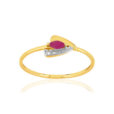 Bague or 375 jaune 2 tons rubis et diamants