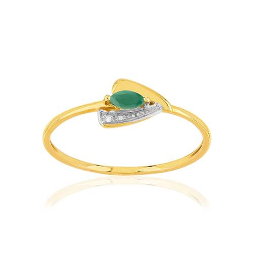 Bague or 375 jaune 2 tons émeraude et diamants