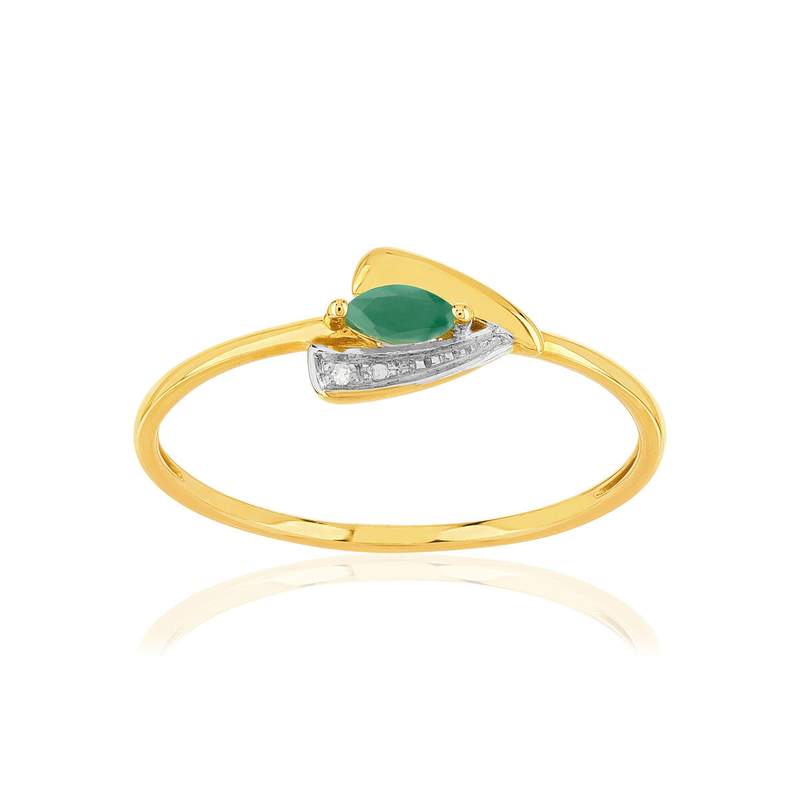 Bague or 375 jaune 2 tons émeraude et diamants - vue 1