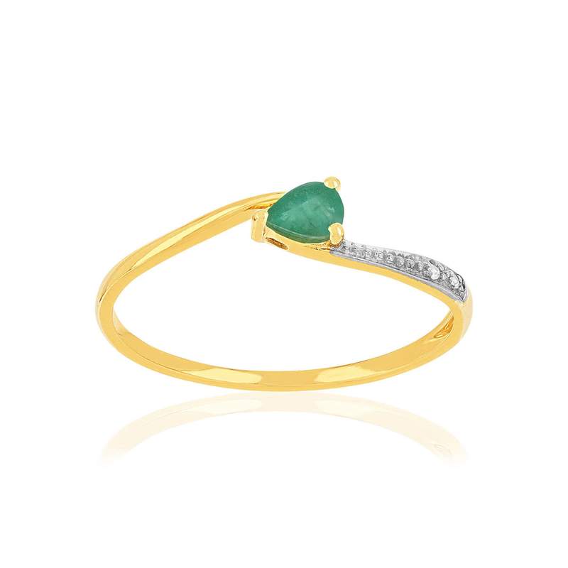 Bague or 375 jaune 2 tons emeraude - vue 1