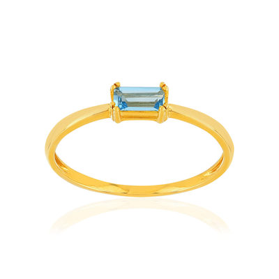 Bague or 375 jaune topaze bleue traitée