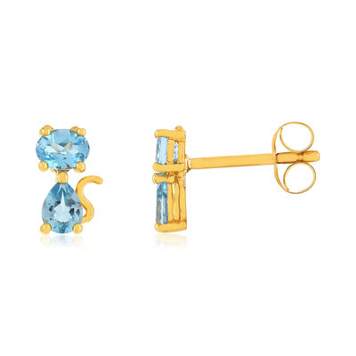 Boucles d'oreille or 375 jaune topazes bleues traitées - vue 1