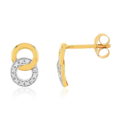 Boucles d'oreilles or 375 jaune 2 tons diamants - vue 1