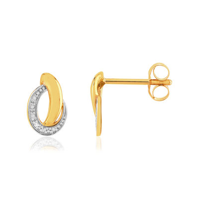 Boucles d'oreilles or 375 jaune 2 tons diamants