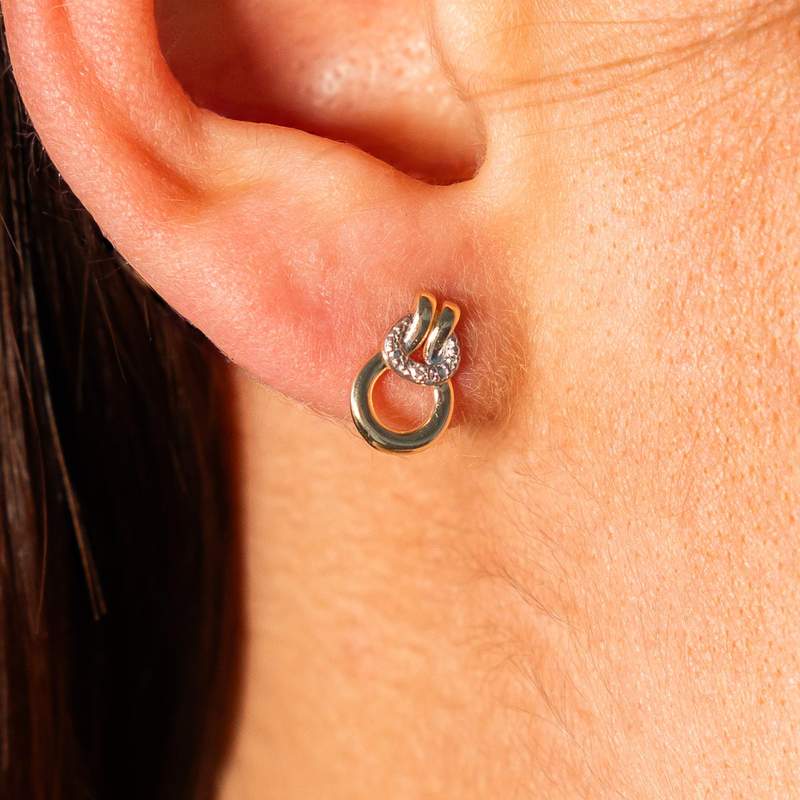 Boucles d'oreille or 375 jaune 2 tons diamants - vue porté 2