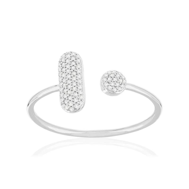 Bague or 375 blanc diamants - vue 1