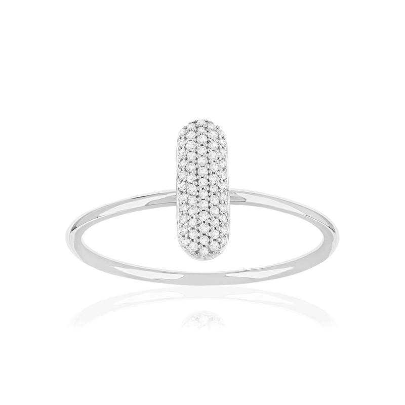 Bague or 375 blanc diamants - vue 1