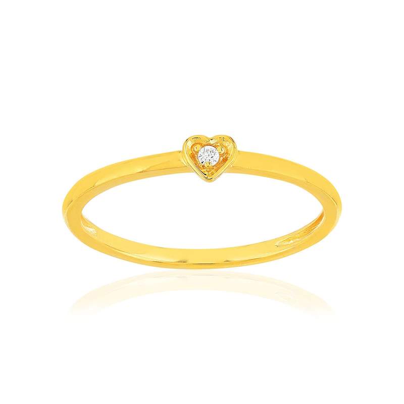 Bague plaqué or jaune zirconias motif coeur - vue 1