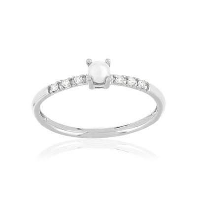Bague argent zirconias et perle