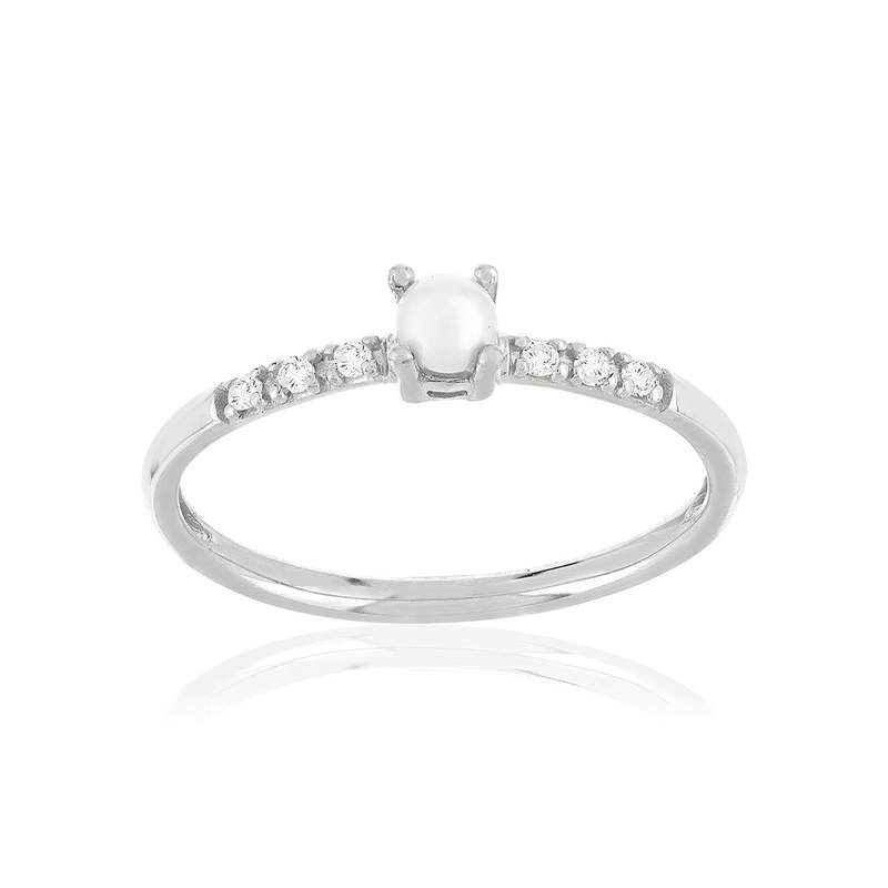 Bague argent zirconias et perle - vue 1