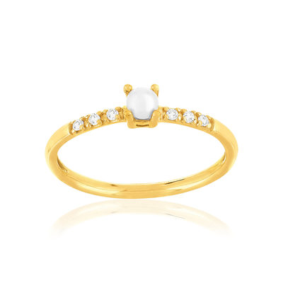 Bague plaqué or jaune zirconias et perle de culture
