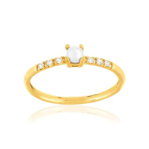Bague plaqué or jaune zirconias et perle de culture