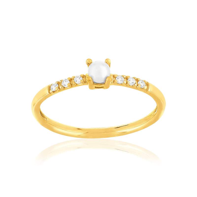 Bague plaqué or jaune zirconias et perle de culture - vue 1