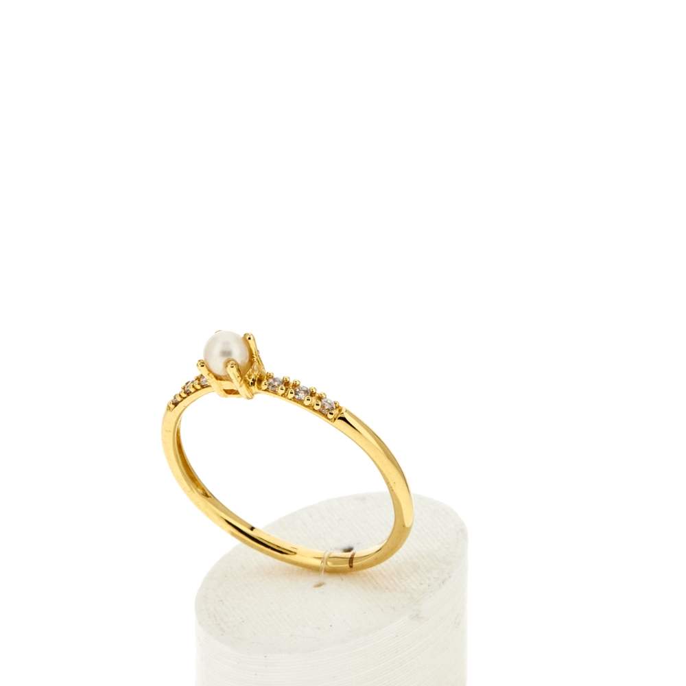 Bague plaqué or jaune zirconias et perle de culture - vue 3
