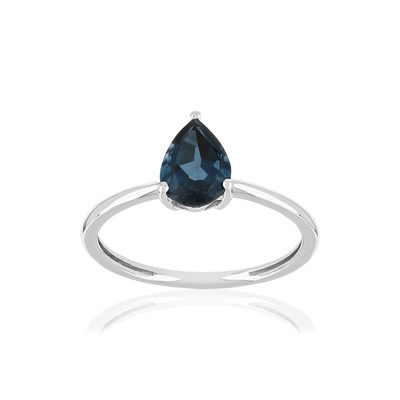 Bague or 375 blanc topaze London Blue traitée