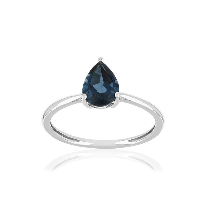 Bague or 375 blanc topaze London Blue traitée - vue 1