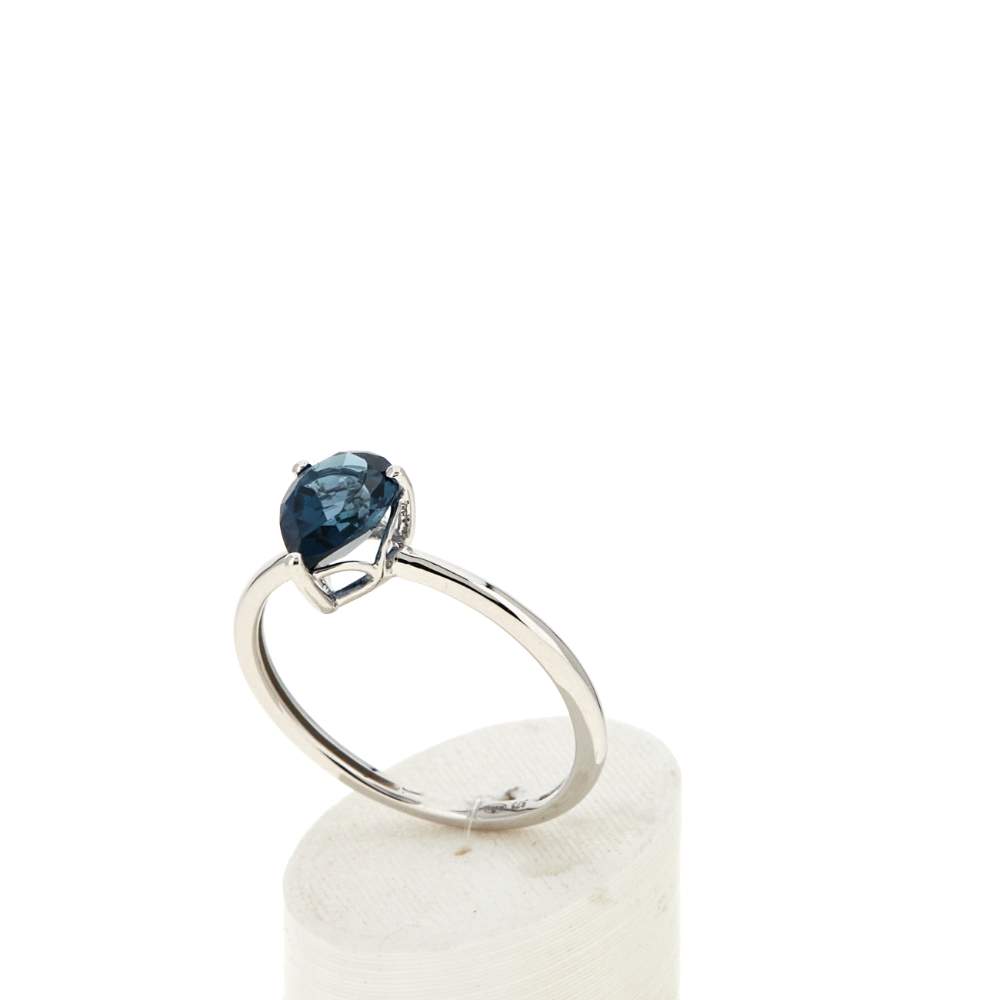 Bague or 375 blanc topaze London Blue traitée - vue 3