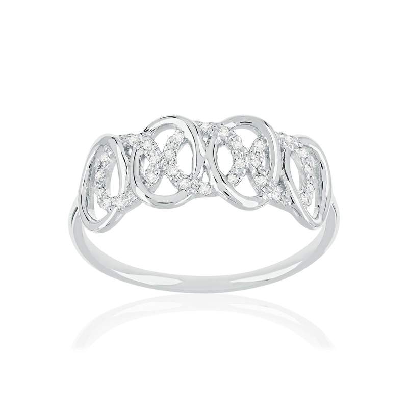 Bague or 375 blanc diamants - vue 1
