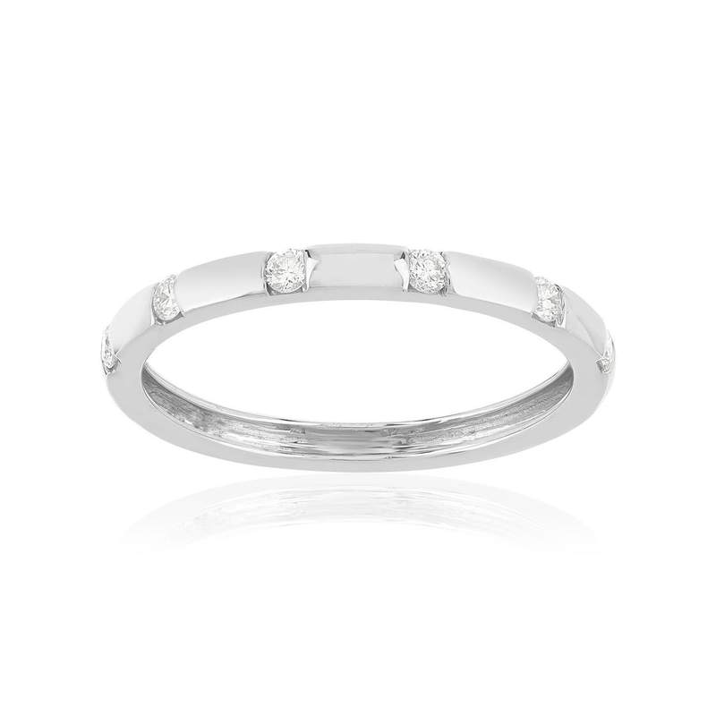 Bague or 375 blanc diamants - vue 1