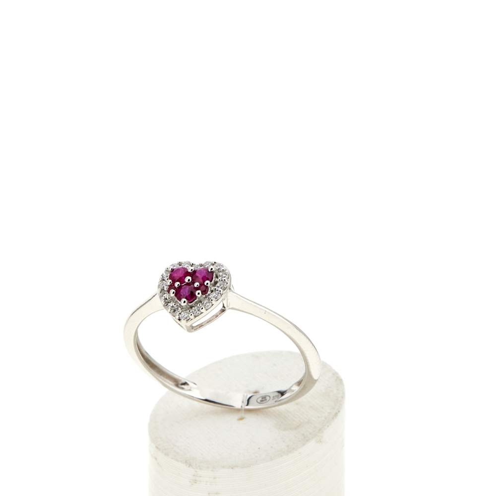 Bague or 375 blanc rubis diamants motif coeur - vue 2