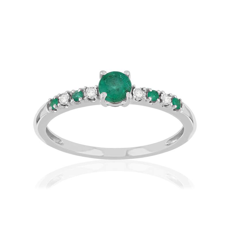 Bague or 375 blanc émeraudes - vue 1