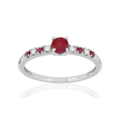 Bague or 375 blanc rubis diamants