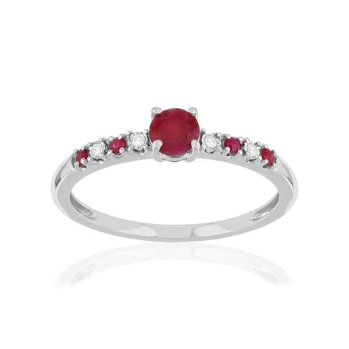 Bague or 375 blanc rubis diamants