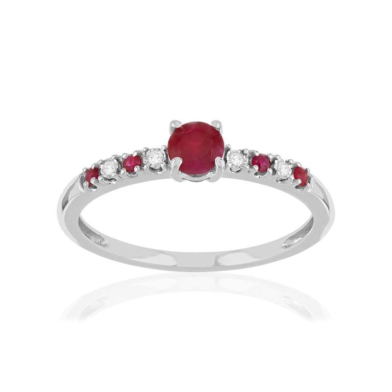 Bague or 375 blanc rubis diamants - vue 1