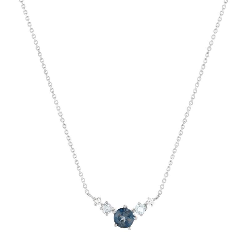Collier or 375 blanc topazes bleues traitées 45cm avec anneau de raccourcissement 42cm - vue 1