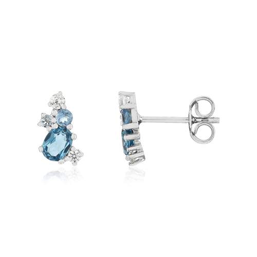 Boucles d'oreille or 375 blanc blanc topaze bleue traitées