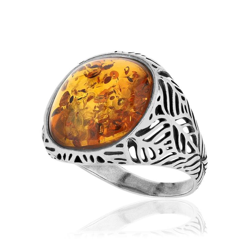 Silver 925 amber ring - view D1