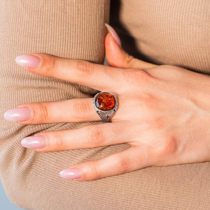 Ring silver 925 amber - view worn 1