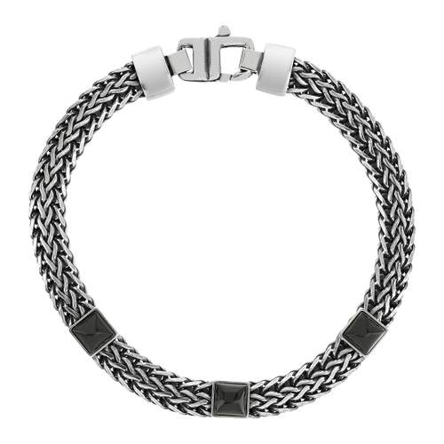 Bracelet argent 925 tressé onyx carrés 21cm