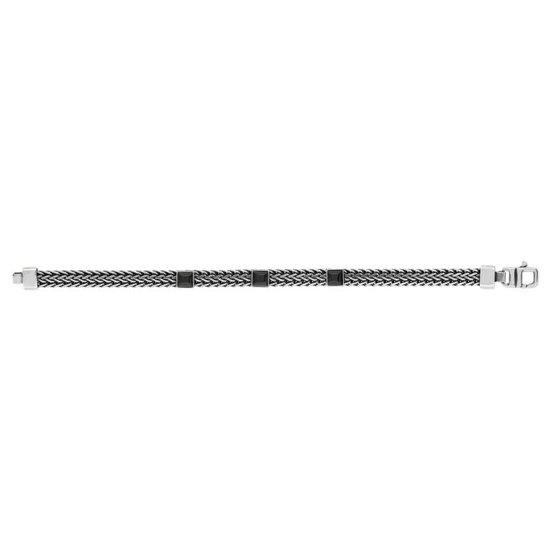 Bracelet argent 925 tressé onyx carrés 21cm - vue 2