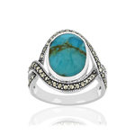 Bague argent turquoises marcassites ziconias - vue 1