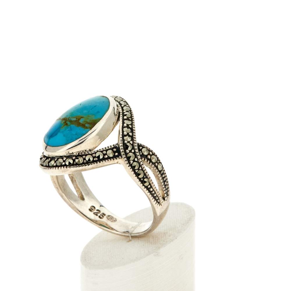 Bague argent turquoises marcassites ziconias - vue 4